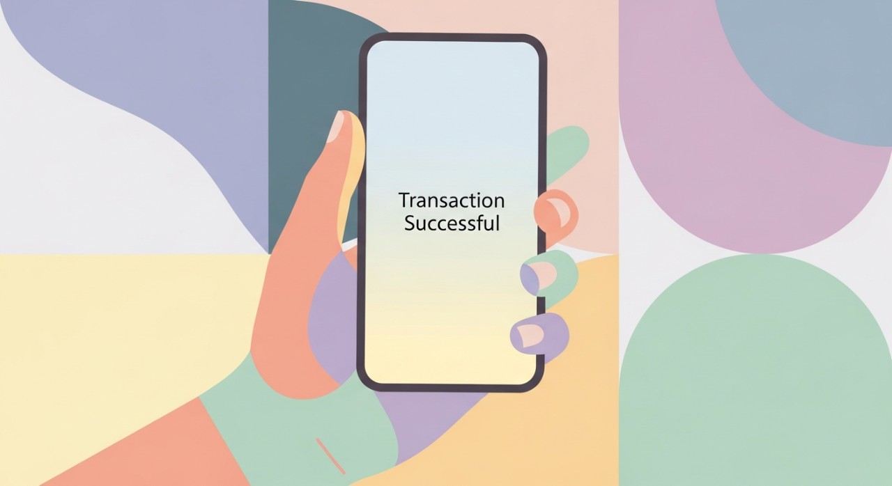 Paparan skrin telefon bimbit menunjukkan notifikasi yang mengesahkan pindahan wang telah berjaya diselesaikan.
