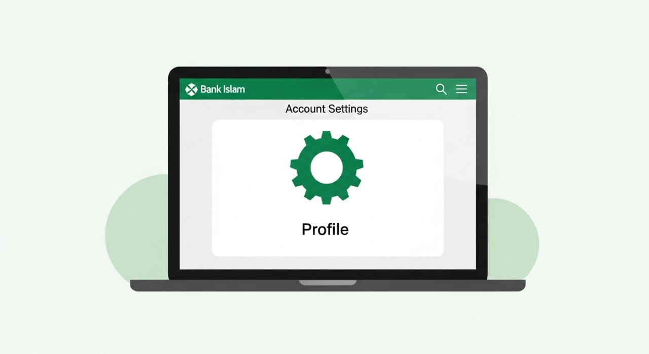 Panduan Lengkap Cara Tukar No Telefon Bank Islam 1 Paparan skrin komputer riba menunjukkan halaman tetapan akaun perbankan internet Bank Islam.