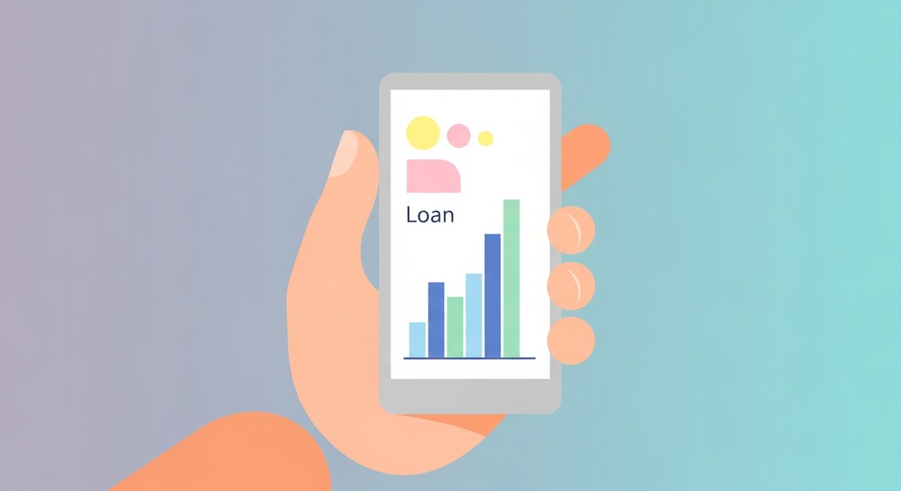 Cara Semak Baki Terkini Jadual Pinjaman 2026 dengan Mudah 1 Tangan seseorang memegang telefon pintar menunjukkan aplikasi perbankan dengan data pinjaman.