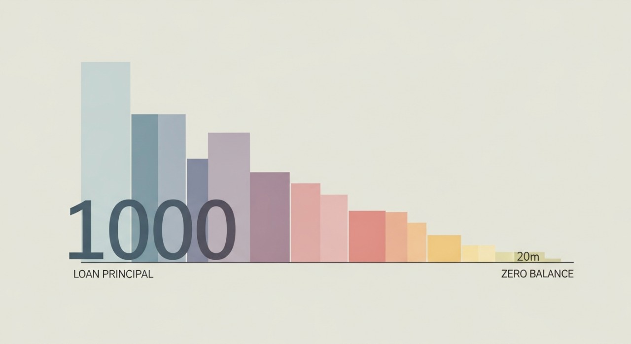 Paparan grafik yang menunjukkan baki pinjaman peribadi berkurangan mengikut masa.