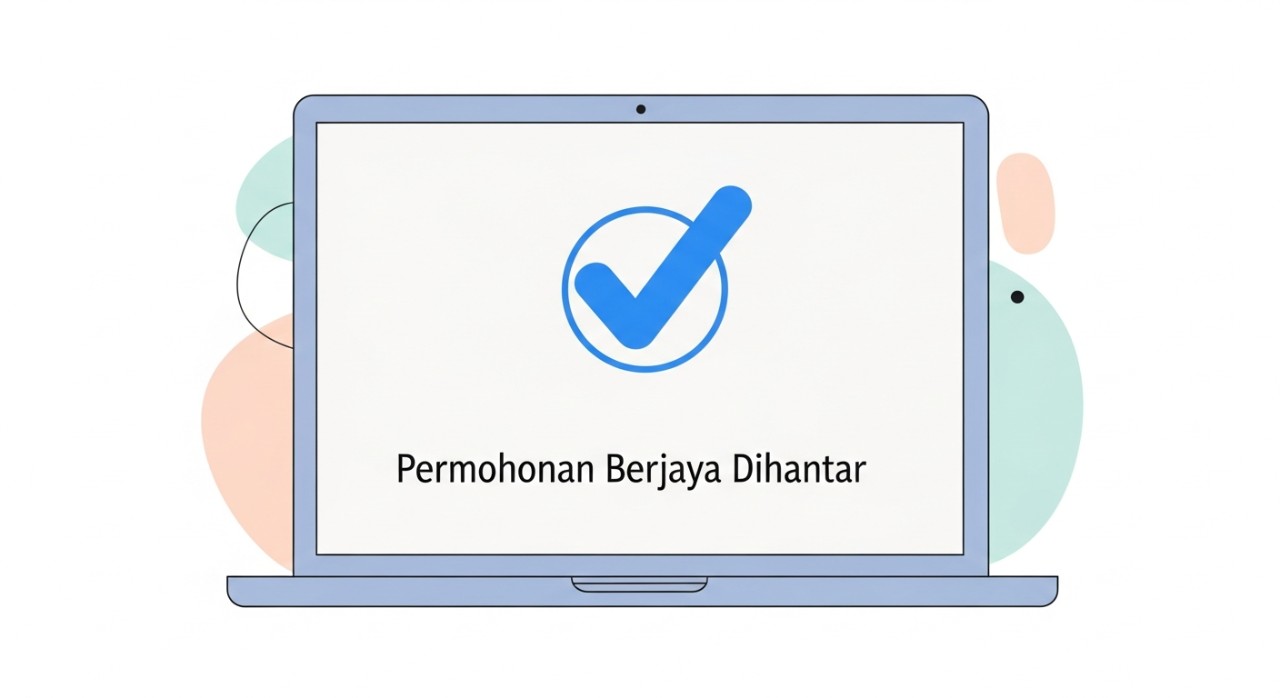 Cara Isi Borang Moratorium Public Bank: Lulus Sekali Hantar 1 Skrin komputer riba menunjukkan notifikasi permohonan moratorium telah berjaya dihantar.