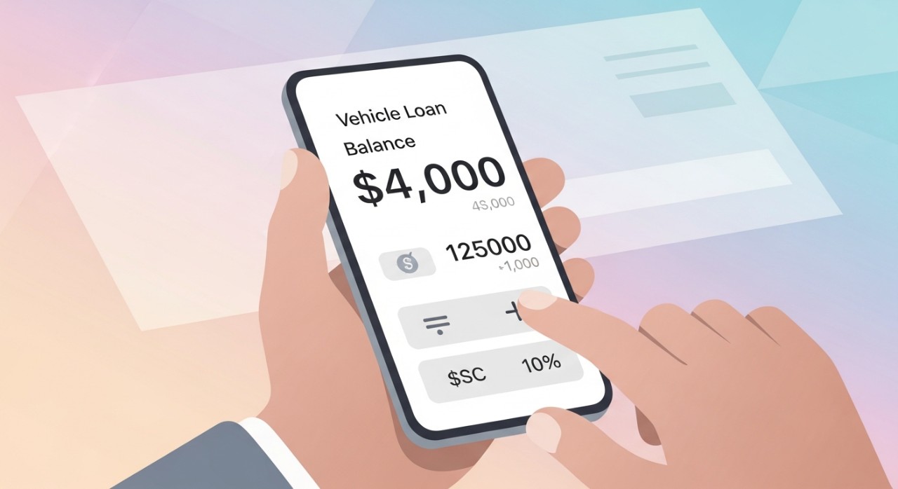 Seseorang sedang menggunakan kalkulator untuk mengira baki pinjaman kenderaan.