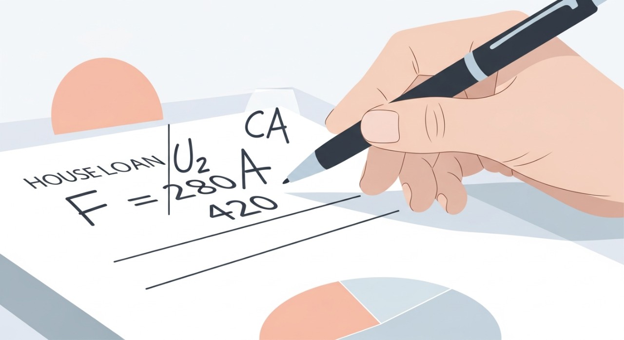 Cara Kira Baki Pinjaman Perumahan Tepat dan Mudah 1 Tangan memegang penunjuk ke arah nombor pengiraan baki pinjaman yang ditulis di atas kertas.