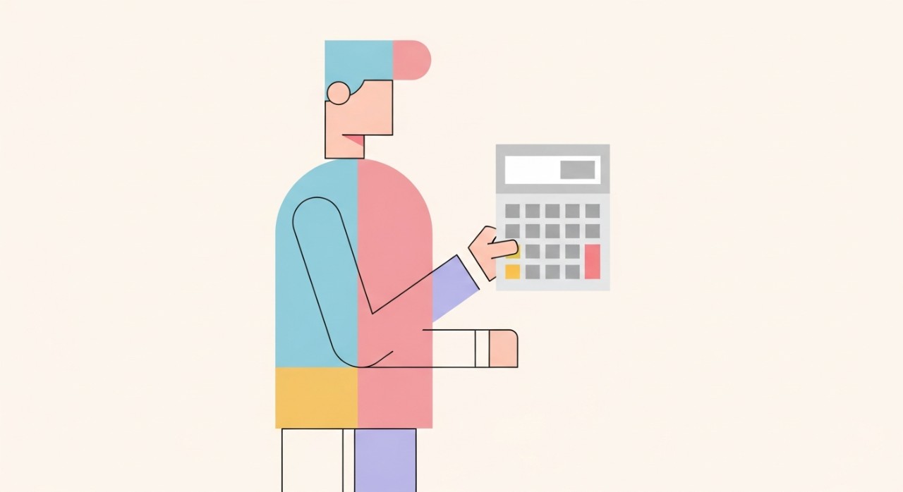 Seseorang menggunakan kalkulator untuk menghitung jumlah faedah.