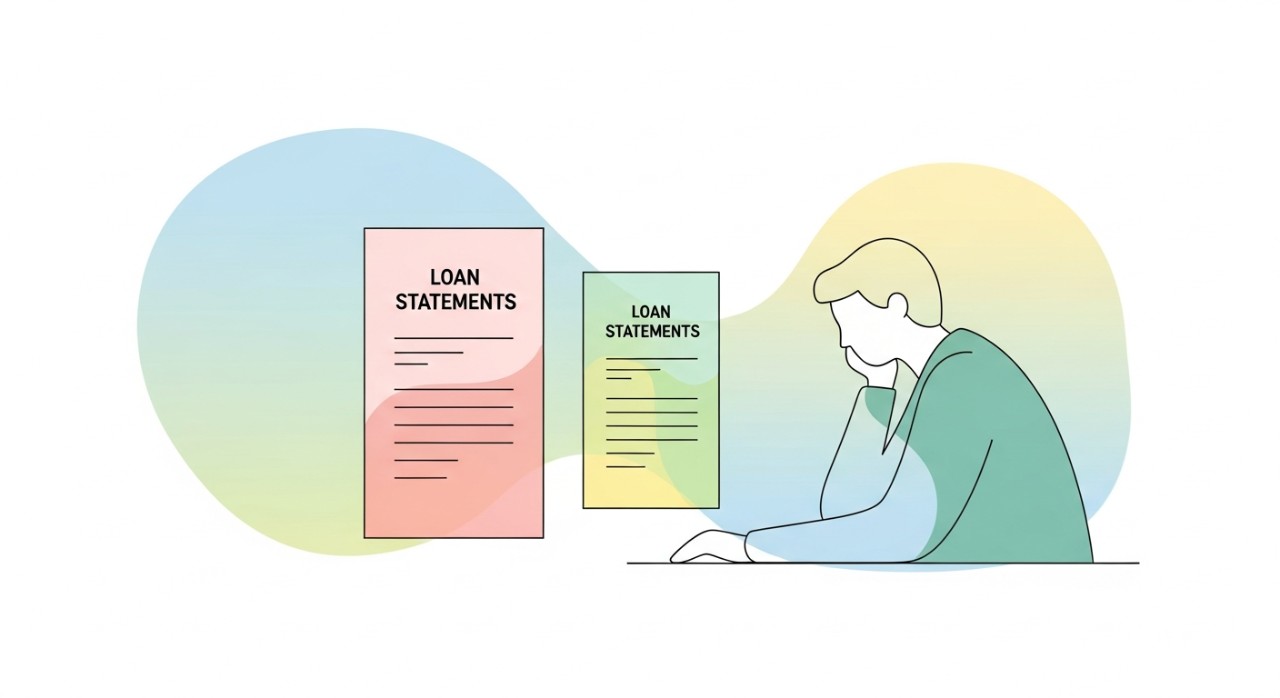 Seseorang membandingkan dua penyata pinjaman untuk mengira penjimatan bayaran bulanan yang diperoleh daripada pembiayaan semula.