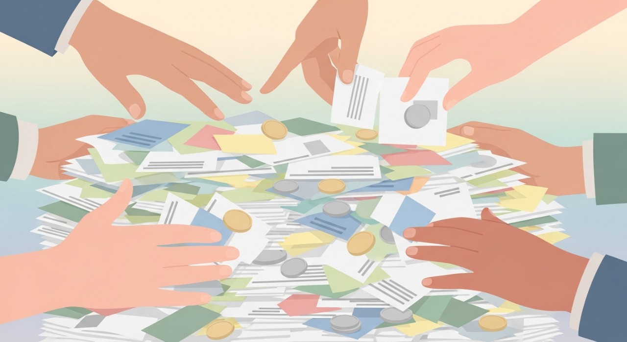 Risiko Semak Baki Pinjaman Online yang Wajib Dielak 1 Tangan seseorang sedang cuba menyusun dan mengimbangi banyak bil pinjaman yang perlu dibayar.