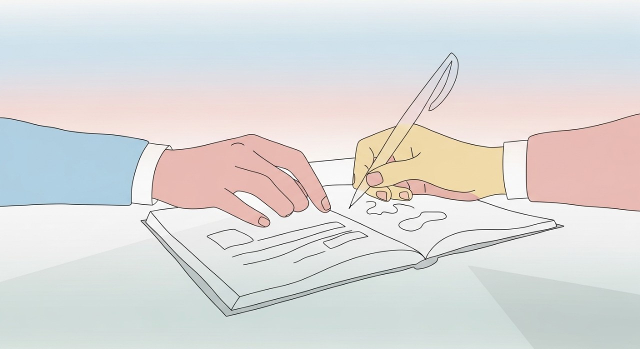 Menganalisis Impak Bayaran Lebih pada Jadual Projek 1 Tangan sedang menulis pada buku nota kewangan di meja kerja.