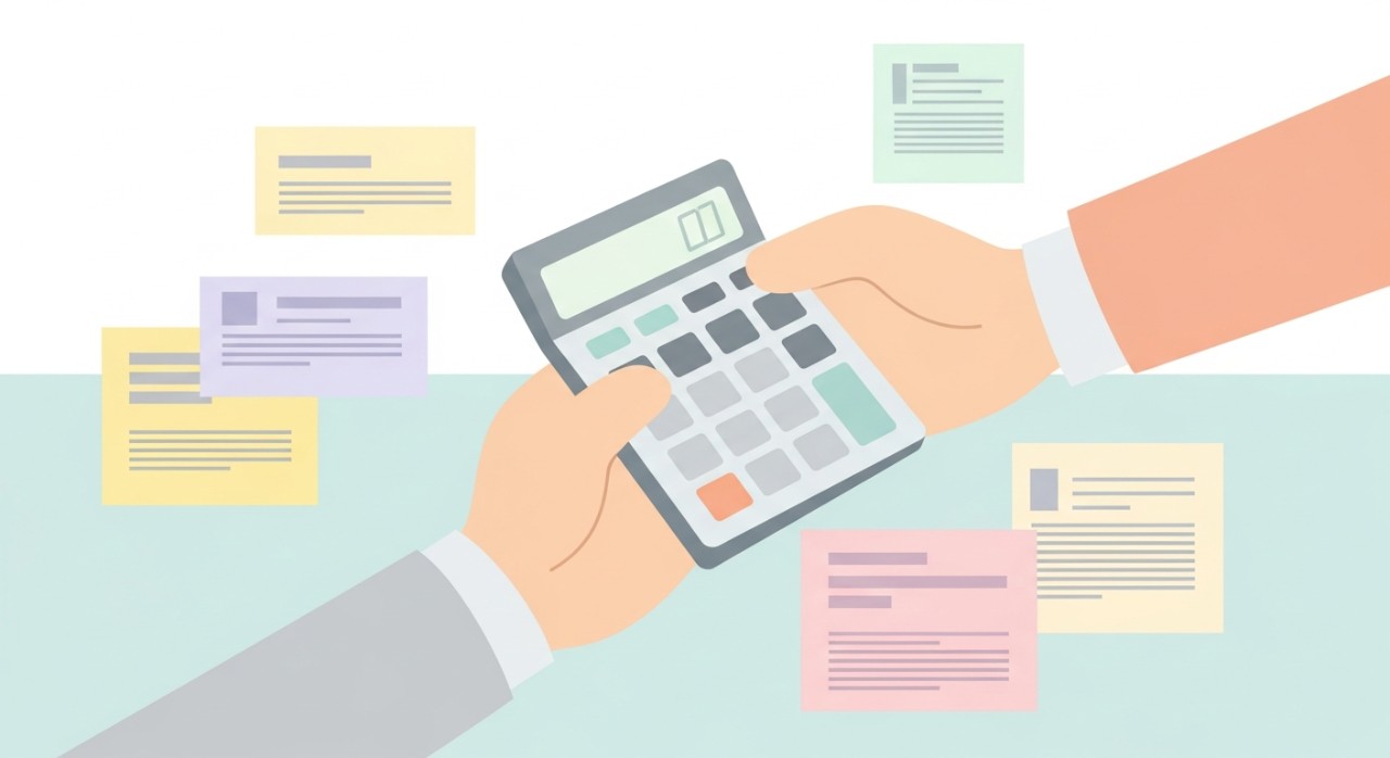 Jadual Pinjaman Overdrawn Anda Perlu Tahu 2026 1 Tangan seseorang sedang memegang kalkulator di atas meja dengan dokumen kewangan.