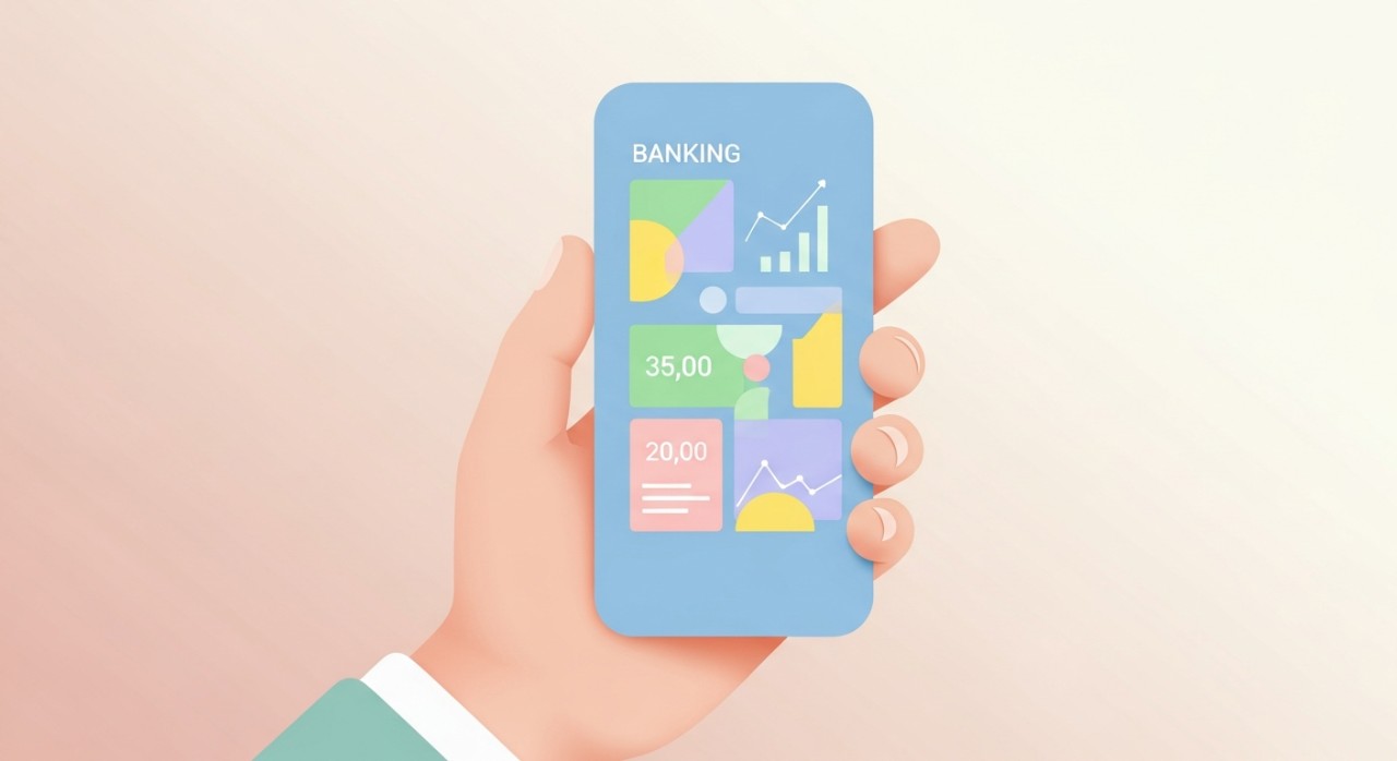 Cara Pastikan Baki Pinjaman Betul: Anda Sentiasa Tepat 1 Tangan memegang telefon pintar memaparkan aplikasi perbankan dengan butiran pinjaman.