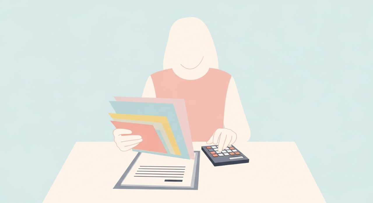 Aplikasi Pengiraan Ansuran Pinjaman Terbaik 2026 1 Seseorang sedang meneliti dokumen kewangan dan menggunakan kalkulator di atas meja.