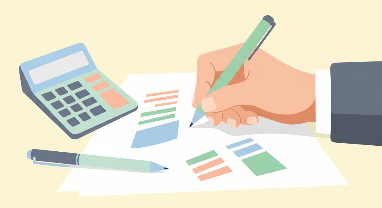 Panduan Cara Selesaikan Hutang Pinjaman Berlesen 1 Tangan seseorang sedang menulis nota atau membuat pengiraan di atas kertas untuk pelan pembayaran hutang yang terperinci.