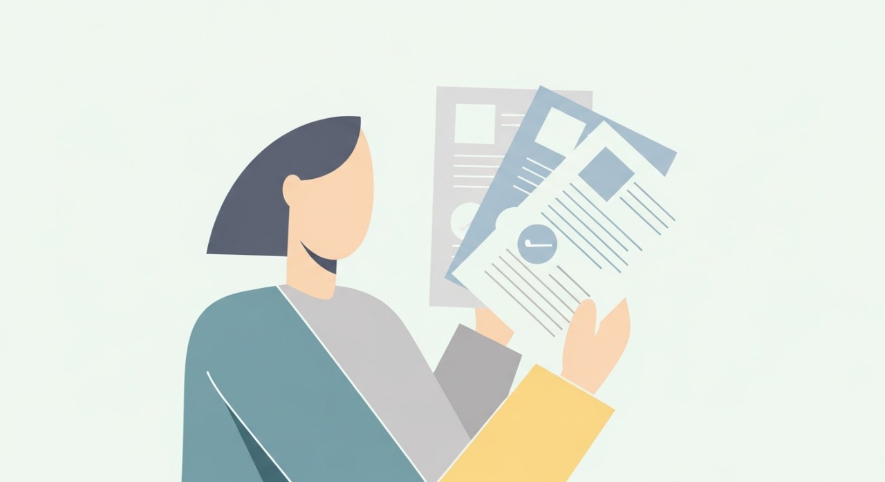 Seseorang sedang meneliti dokumen pinjaman untuk membandingkan pilihan yang ada.