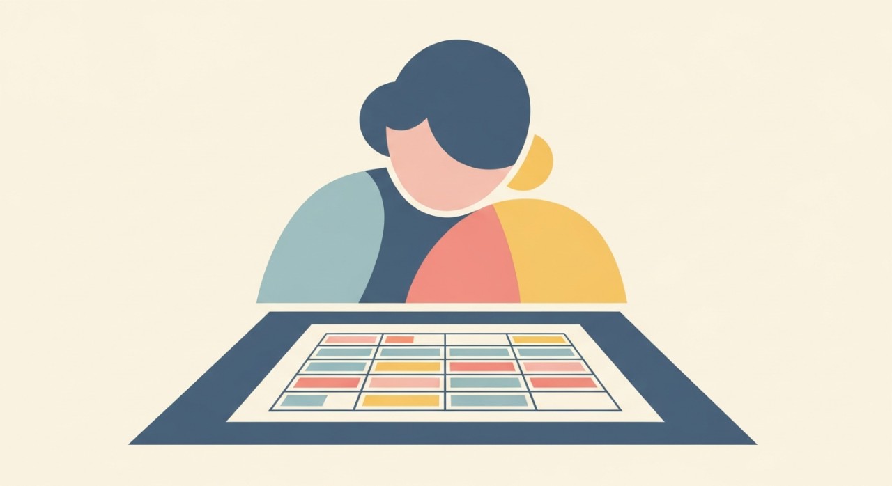 Seseorang sedang meneliti jadual pembayaran pinjaman rumah di atas meja.