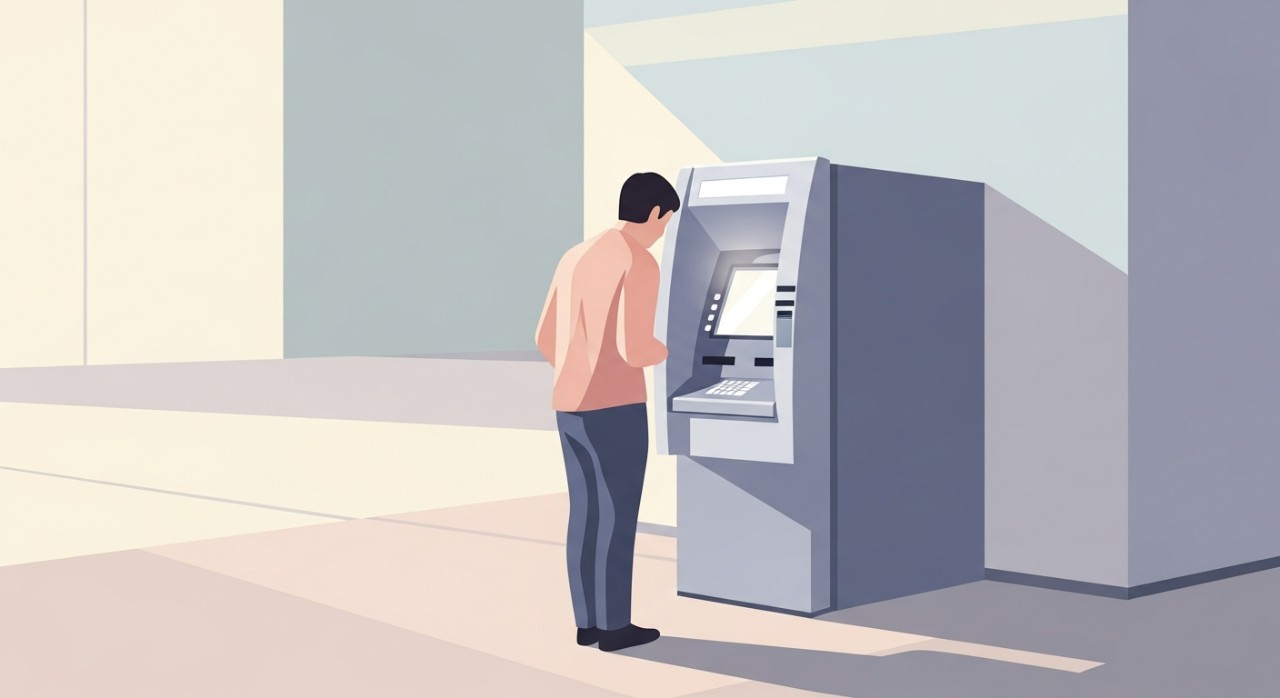 Cara dan Fungsi Semak Baki Pinjaman di ATM Terkini 2026 1 Seorang individu sedang berdiri di hadapan mesin ATM dan melihat paparan skrin selepas membuat urus niaga.