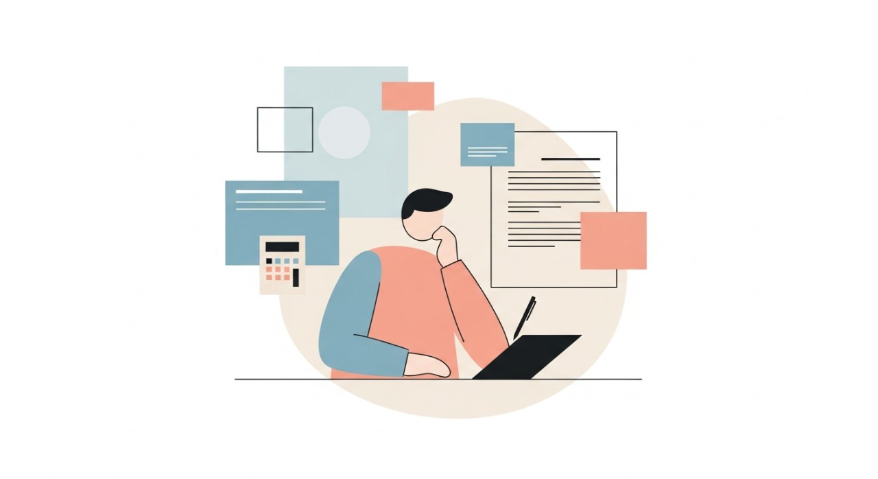 Seseorang sedang mengira dan menyemak butiran pinjaman overdraft.