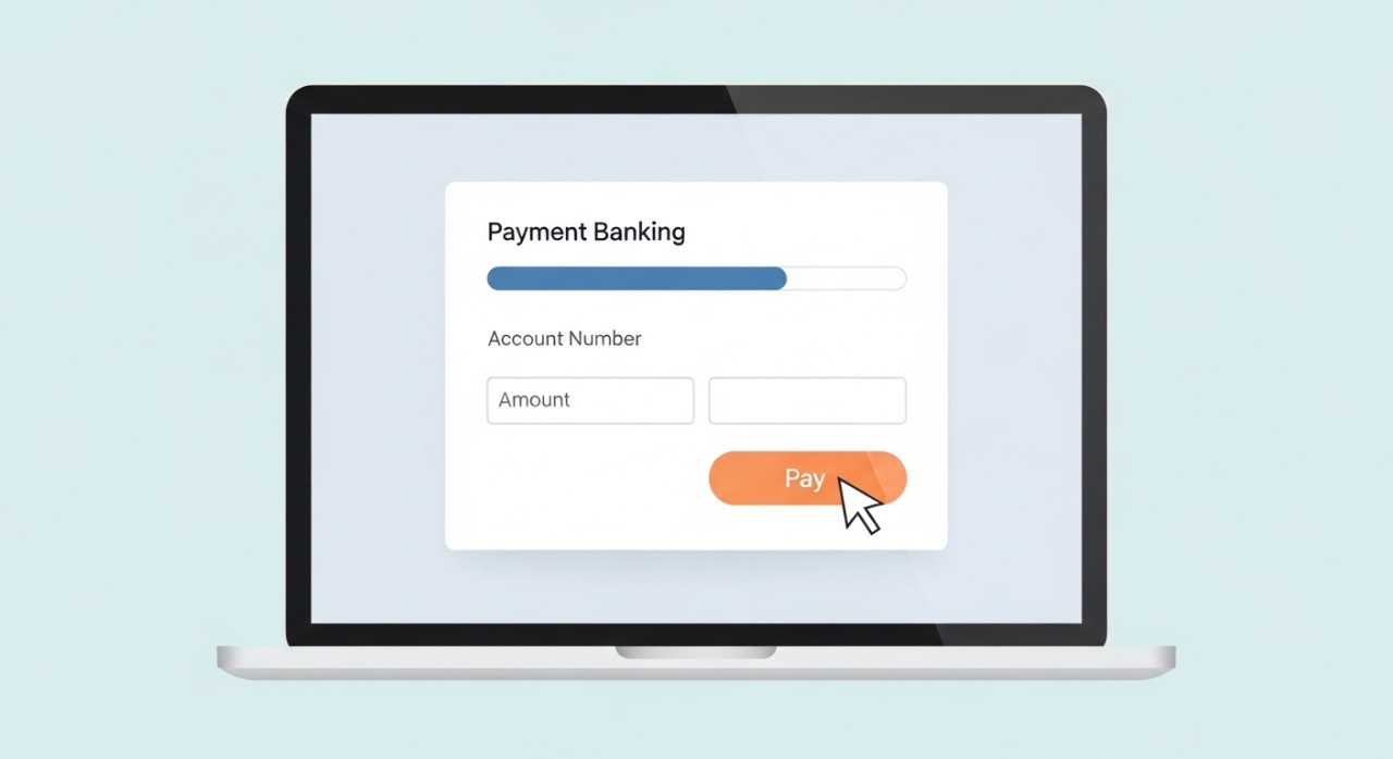 Skrin komputer riba memaparkan antaramuka perbankan internet untuk membuat pembayaran pinjaman.