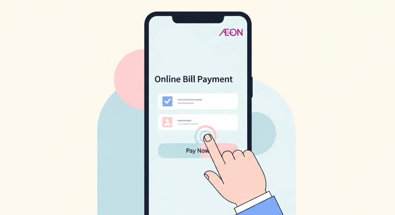 Panduan Cara Bayar AEON Credit: Strategi Anti-Lewat 1 Skrin telefon bimbit menunjukkan proses pembayaran bil secara dalam talian dengan butang 'Bayar Sekarang'.