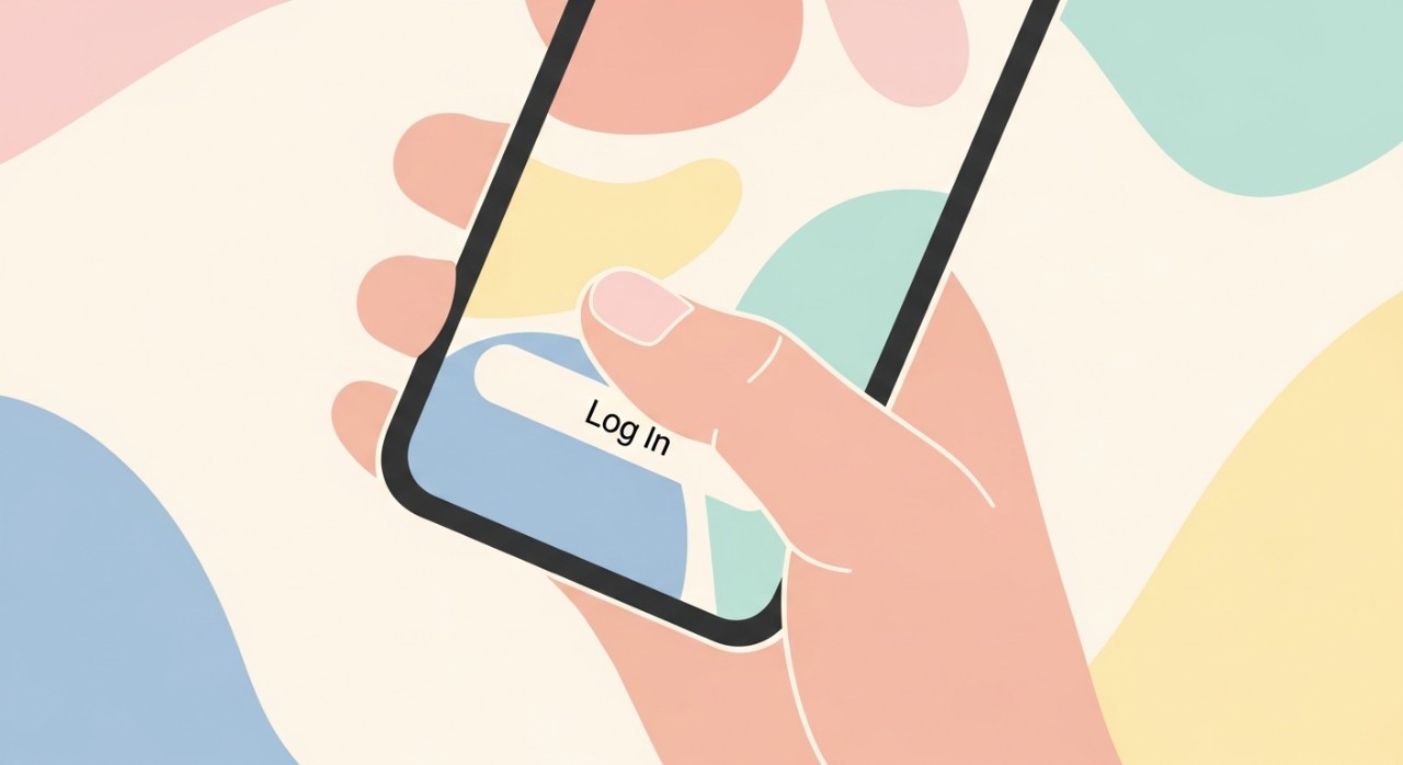 Panduan Lengkap Cara Login Maybank2u Web Mobile 1 Tangan seseorang sedang memegang telefon pintar yang memaparkan skrin log masuk aplikasi Maybank2u.