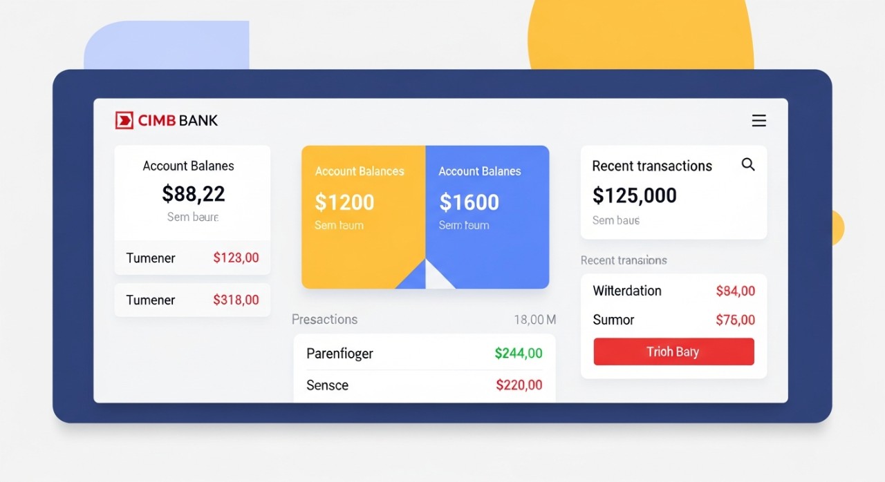 Panduan Lengkap: Cara Login CIMB Bank Online (CIMB Clicks) 1 Paparan ringkasan akaun, baki terkini, dan butang navigasi utama pada papan pemuka (dashboard) perbankan online.