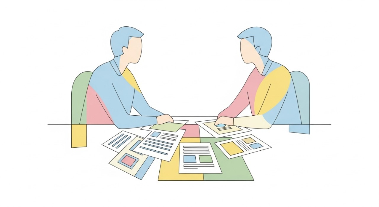 Sepasang suami isteri sedang berbincang sambil melihat dokumen berkaitan pinjaman rumah.