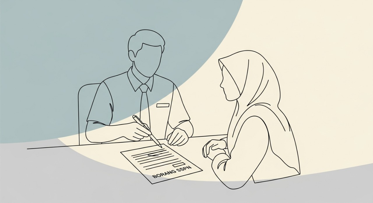 Panduan Lengkap Cara Buka Akaun SSPN di Bank Islam 1 Seorang pegawai bank sedang membantu pelanggan mengisi borang permohonan akaun SSPN.