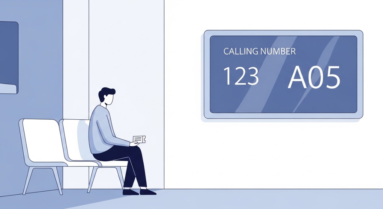 Cara Ambil Nombor Giliran BSN 2026: Panduan Lengkap 1 Seorang pelanggan duduk di kerusi sambil memegang nombor giliran dan melihat skrin panggilan di kawasan menunggu bank.