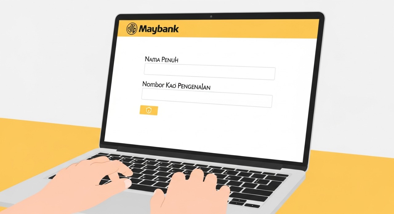 Tangan seseorang sedang mengisi maklumat peribadi pada skrin komputer.