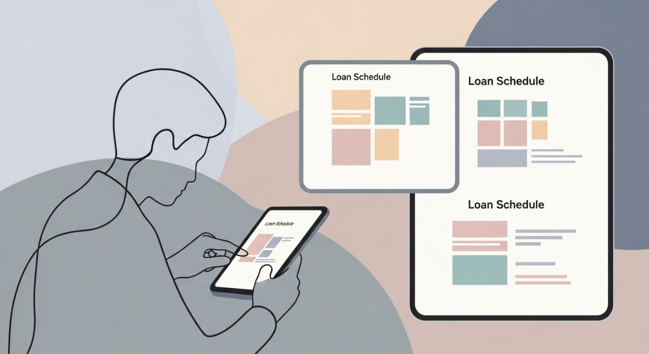 Seorang pengguna sedang meneliti ciri-ciri utama aplikasi jadual pinjaman yang berbeza.