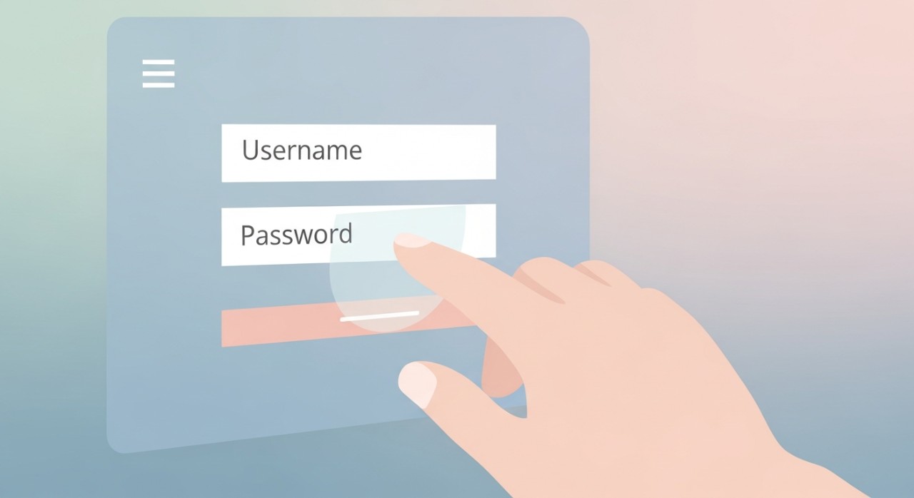 Tangan sedang menaip kata laluan dan nama pengguna pada skrin log masuk.