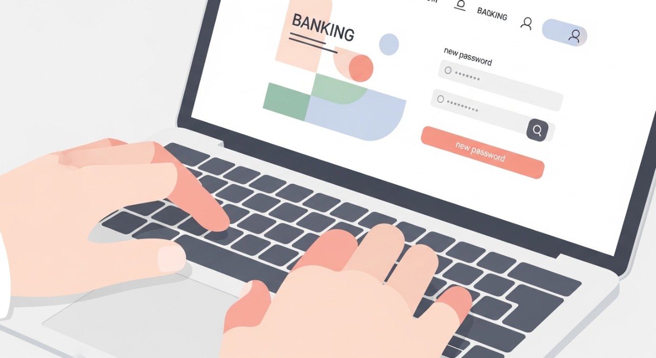 Panduan Cara Reset Password Maybank2u yang Terkunci 1 Tangan pengguna sedang menaip kata laluan baharu pada papan kekunci komputer riba.