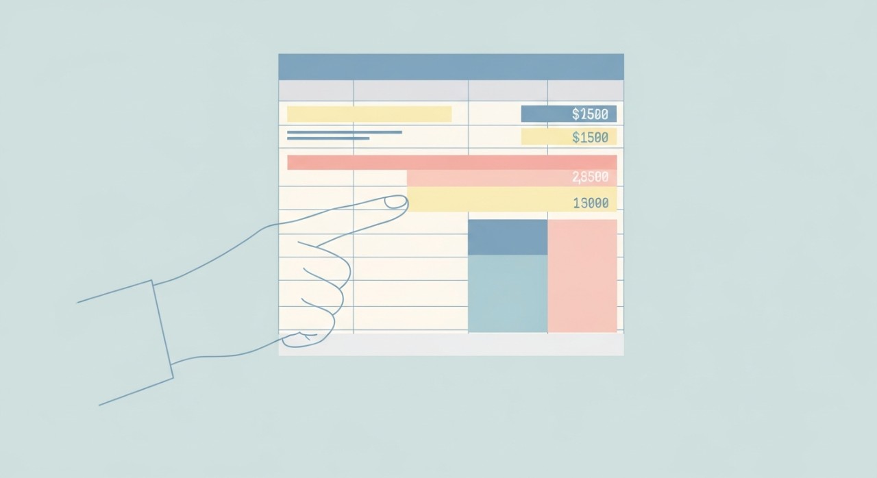 Perbandingan Jadual Pinjaman Kereta Baru 2026 1 Sebuah tangan sedang menunjuk pada kalkulator atau jadual ansuran bulanan kereta.