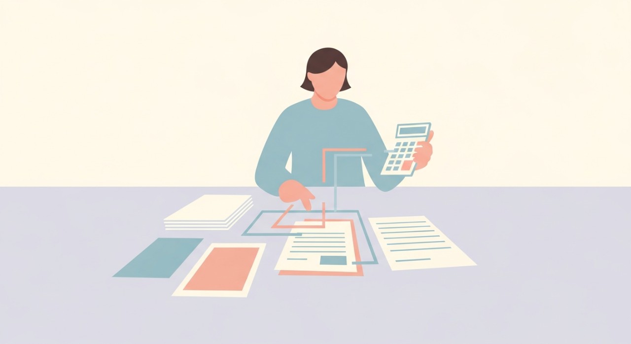 Membongkar Rahsia Elemen dalam Jadual Pinjaman 2026 1 Seseorang sedang mengira bayaran bulanan pinjaman menggunakan kalkulator dan dokumen.