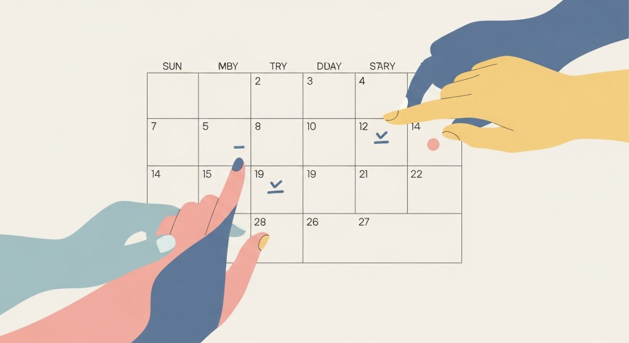 Kepentingan Jadual Ansuran Pinjaman Efektif Tahun 2026 1 Tangan sedang menandakan tarikh penting pada kalendar berkaitan pembayaran hutang.