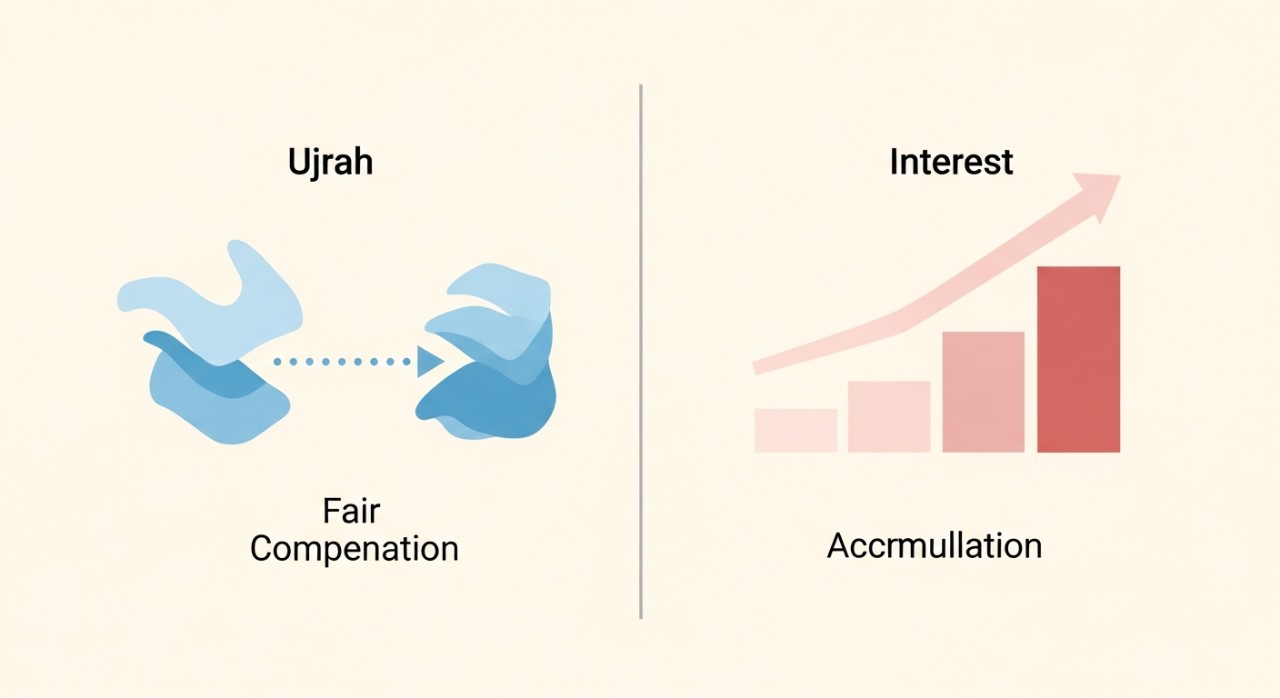 Memahami Apa itu Ujrah dalam Jadual Pinjaman Islam 1 Infografik atau carta membandingkan ujrah dalam kewangan Islam dengan konsep bunga dalam pinjaman konvensional.