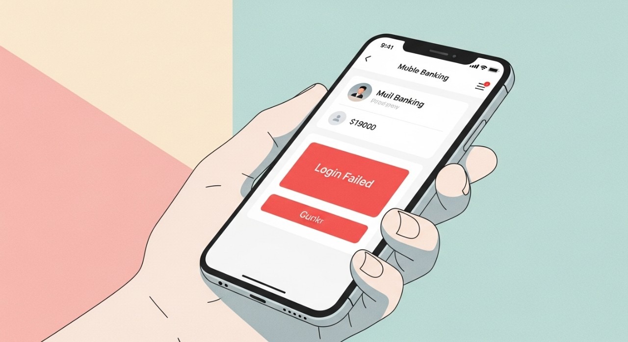 Masalah Aplikasi Mudah Alih Bank Paling Kerap Berlaku 2026 1 Skrin telefon pintar menunjukkan notifikasi 'Log Masuk Gagal' pada antaramuka aplikasi perbankan.