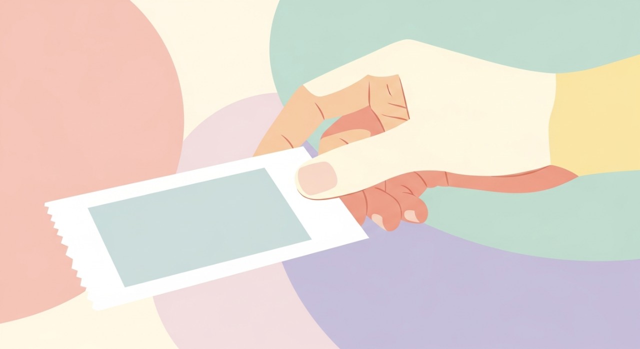 Pandangan dekat tangan memegang resit kertas dari mesin ATM yang memaparkan baki akaun.