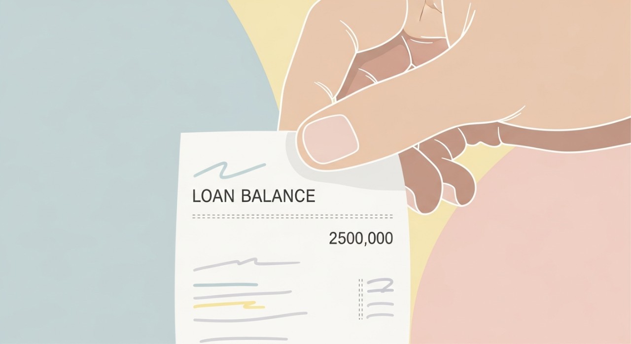 Tangan memegang resit dari mesin ATM yang menunjukkan maklumat baki pinjaman.