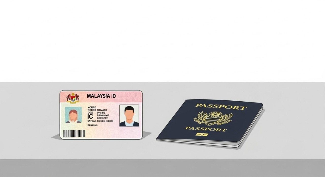 Panduan Cara Buka Akaun CIMB Online & di Cawangan 1 Kad pengenalan dan pasport diletakkan di atas meja.