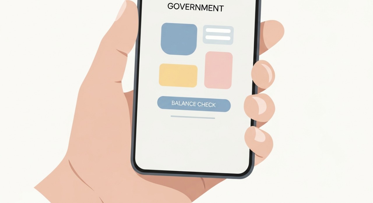 Tangan sedang memegang telefon bimbit yang memaparkan laman web rasmi LPPSA untuk log masuk.