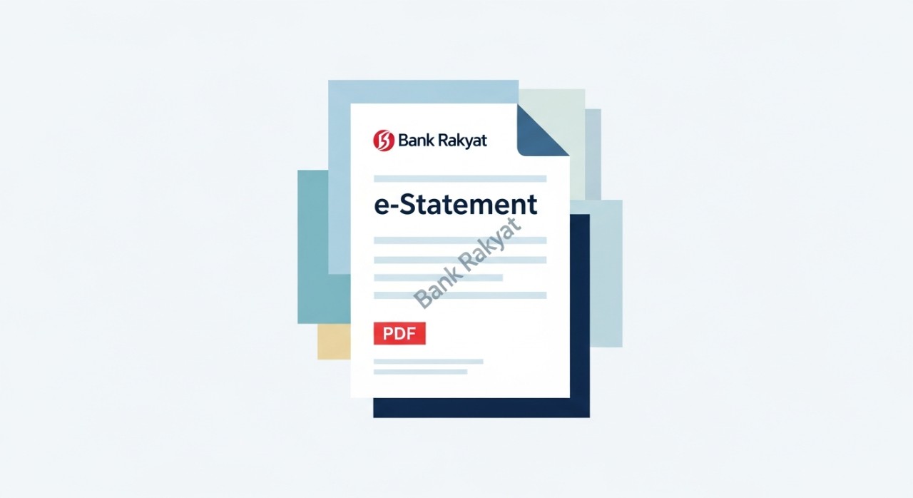 Ikon fail PDF digital di sebelah logo Bank Rakyat yang mewakili penyata bank.