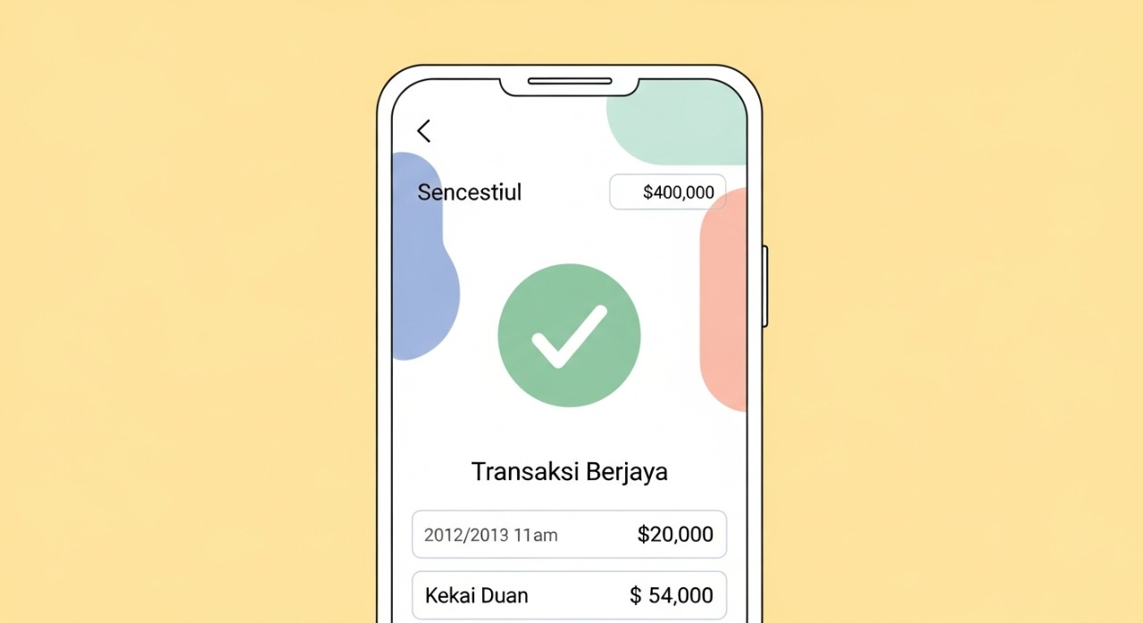 Paparan skrin telefon pintar yang menunjukkan resit atau bukti pengesahan transaksi pemindahan wang yang telah berjaya.