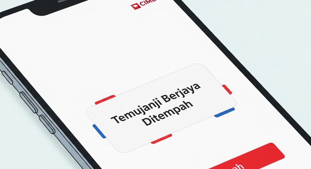 Panduan Lengkap Cara Buat Temujanji CIMB Bank Online 1 Skrin telefon pintar menunjukkan mesej pengesahan atau butiran temujanji CIMB yang telah berjaya ditempah.