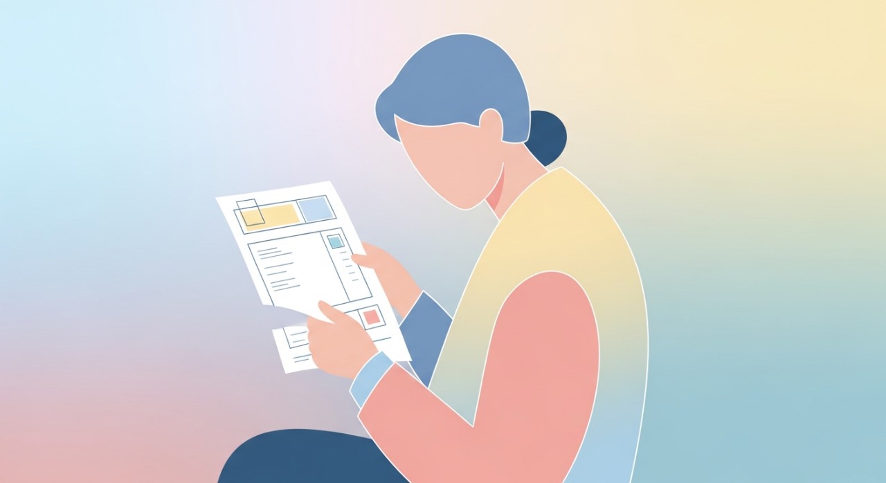 Seorang individu sedang memegang dan meneliti penyata kewangan atau bil dengan teliti.