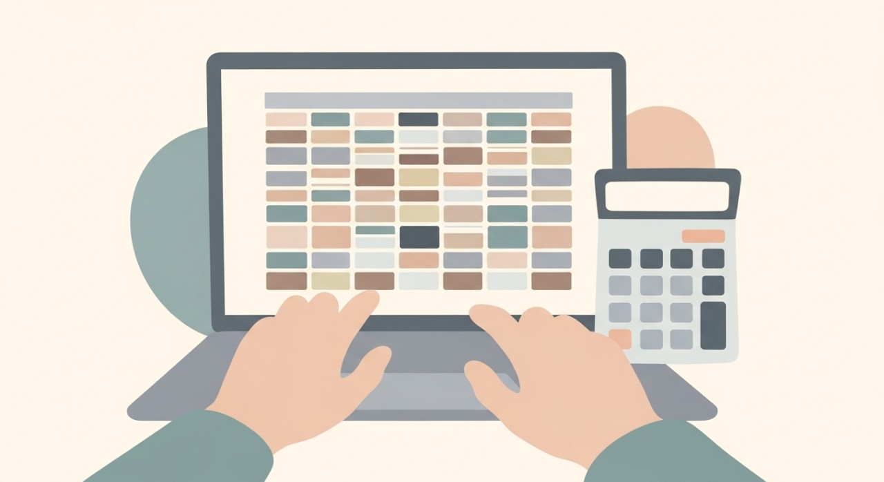 Tangan seseorang sedang meneliti perincian kewangan pada skrin komputer riba.