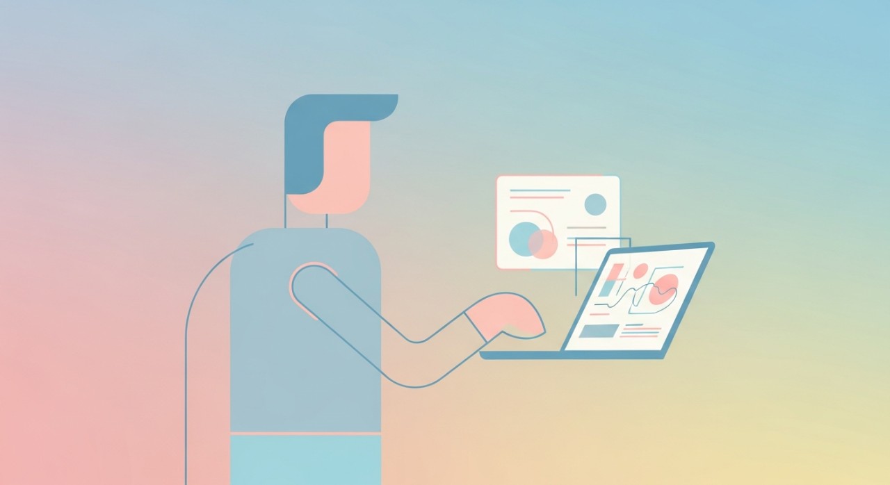 Seseorang sedang menggunakan komputer riba untuk menyemak maklumat baki pinjaman.