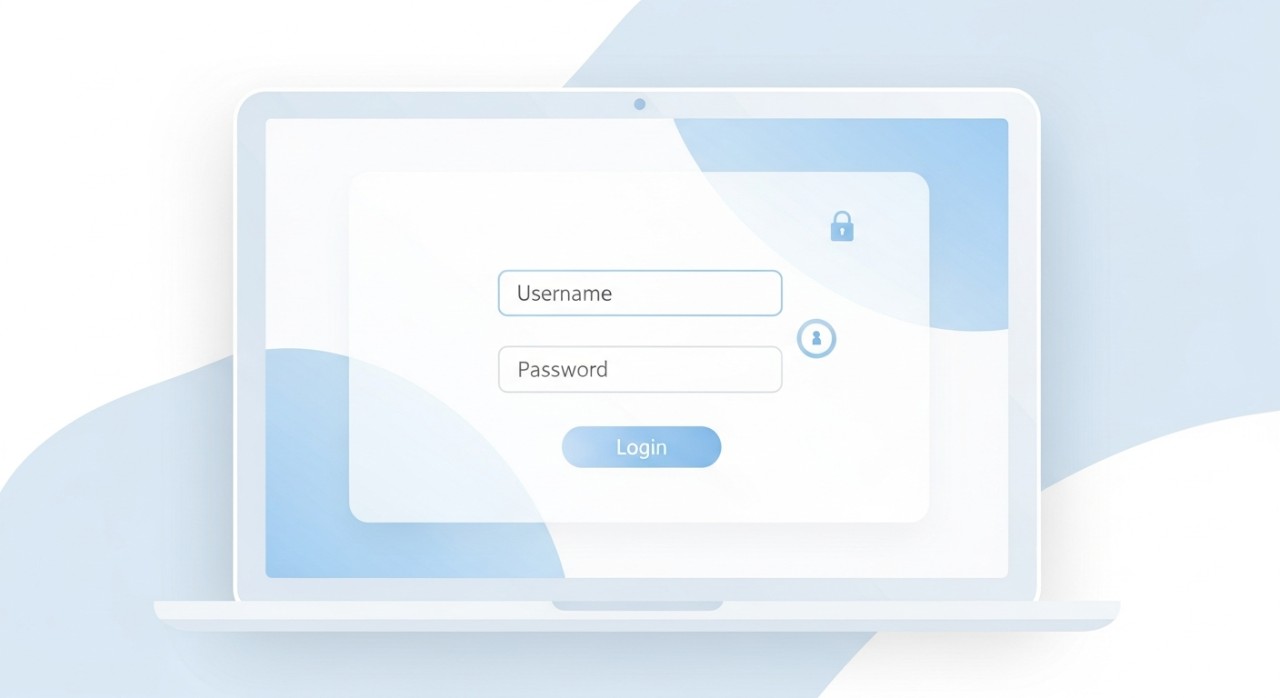 Antara muka skrin komputer riba memaparkan borang kemasukan nama pengguna dan kata laluan untuk mengakses akaun myBSN.