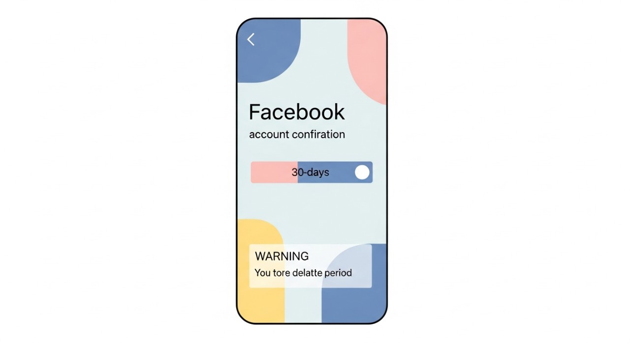Skrin telefon pintar menunjukkan mesej amaran dan pengesahan untuk memadam akaun Facebook.