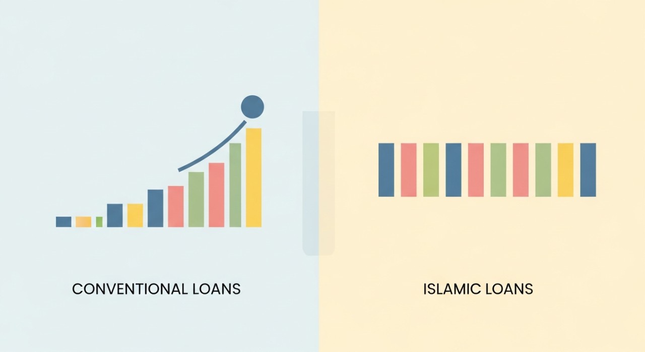 Perbezaan Jadual Pinjaman Islamik dan Konvensional 2026 1 Dokumen atau diagram yang membandingkan struktur pembayaran untuk pinjaman Islamik dan konvensional.