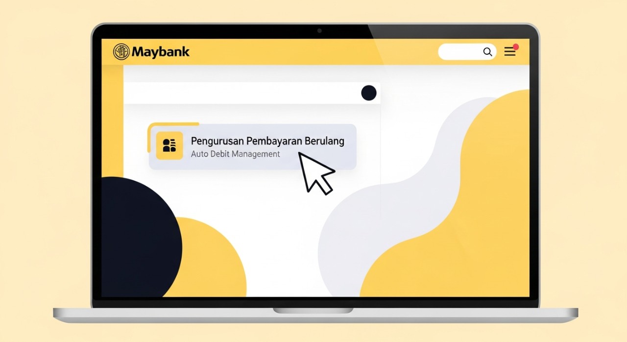 Cara Batalkan Auto Debit Maybank (Semua Kaedah Terkini) 1 Skrin komputer riba menunjukkan menu pengurusan pembayaran berulang di laman web perbankan Maybank2U.