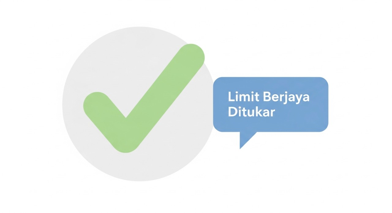 Ikon tanda semak besar berwarna hijau menunjukkan had transaksi telah berjaya dikemaskini.